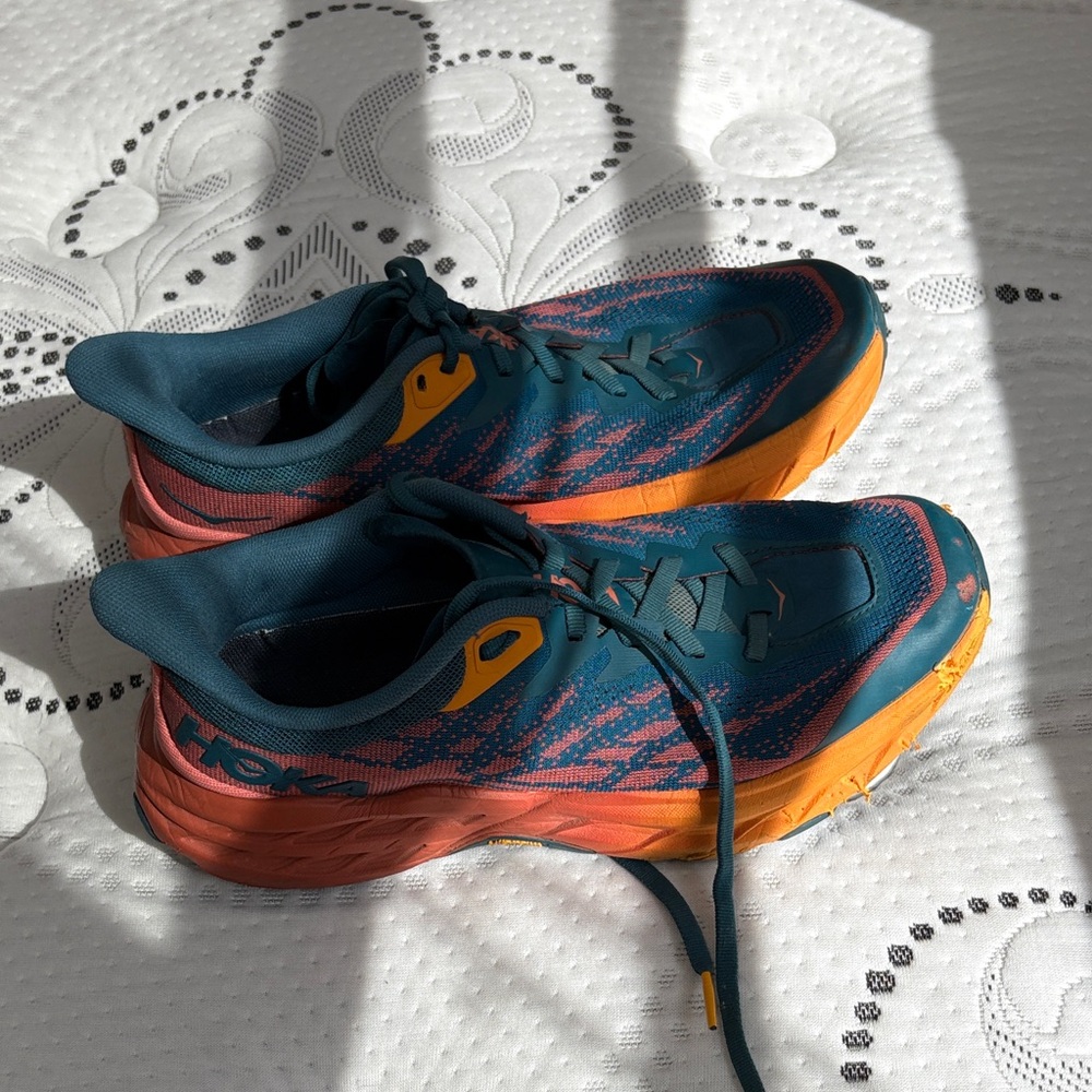 Hoka Women's Blue and Orange Speedgoat 5’s